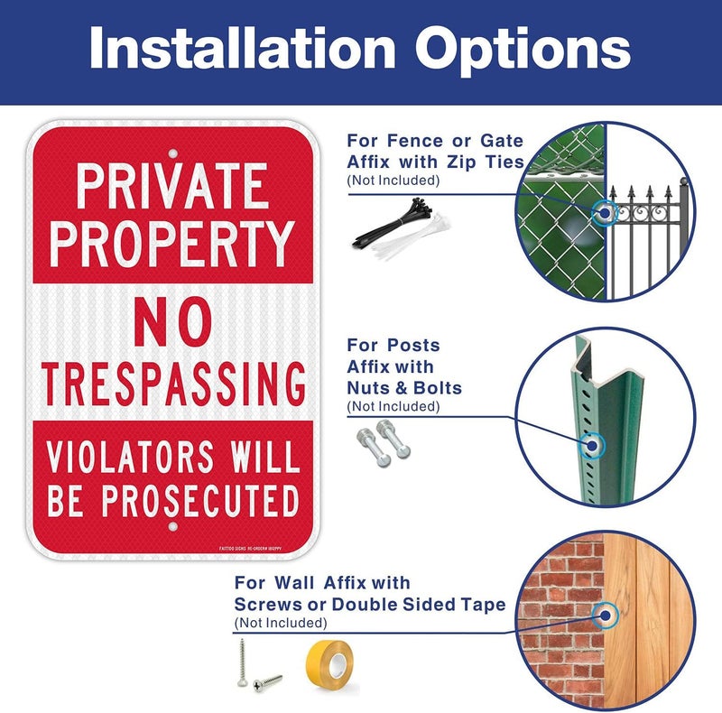 Faittoo (2 Pack) Private Property No Trespassing Sign, Violators Will Be Prosecuted, 18 x 12 Engineer Grade Reflective Sheeting Rust Free Aluminum, Weather Resistant, Waterproof, Easy to Mount - Image 3